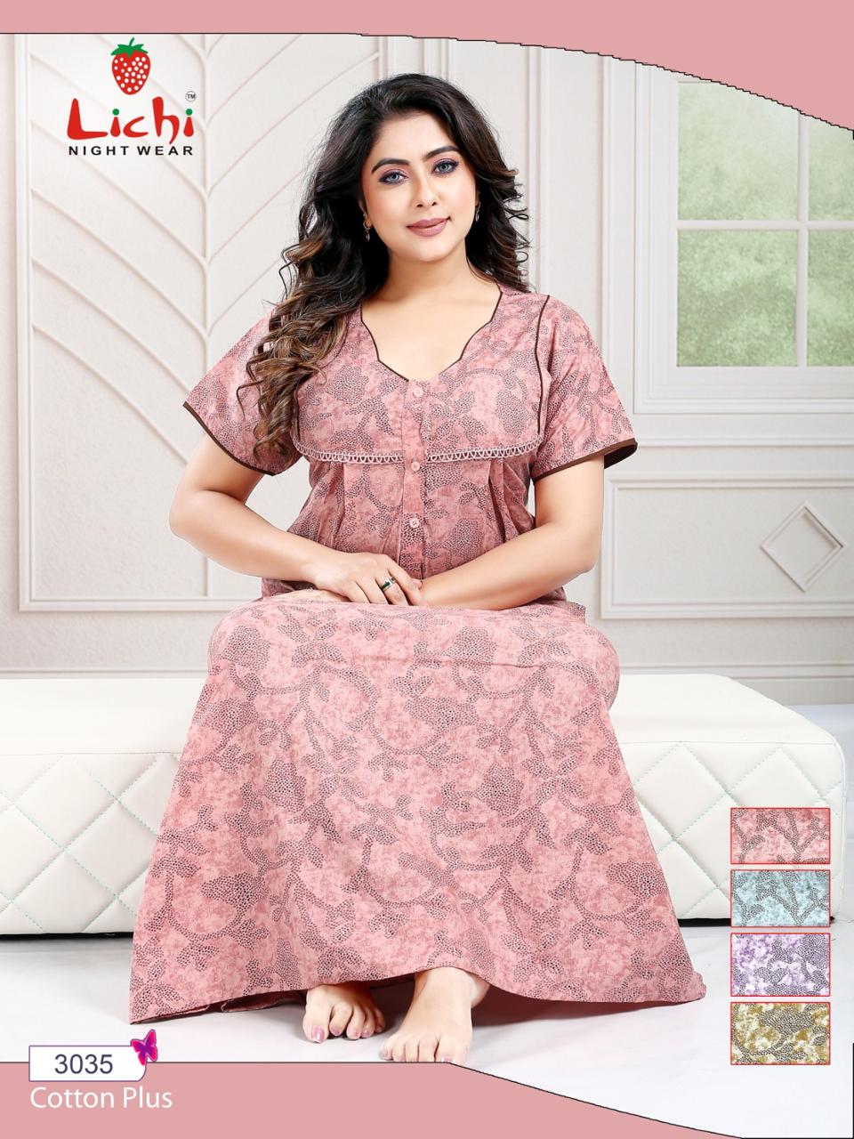 Cotton Plus 1004 Lichi Night Gowns Wholesale Price