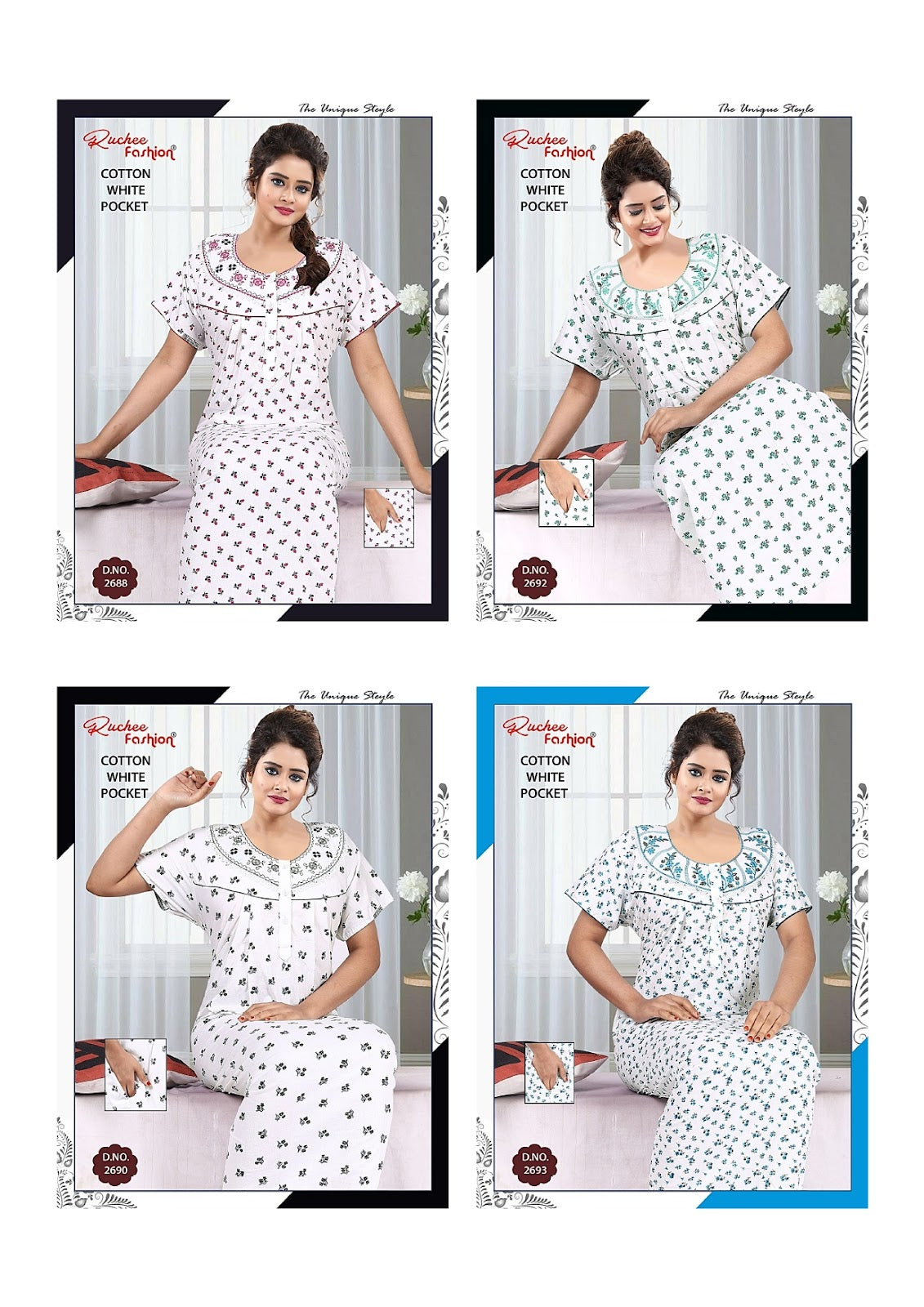Cotton Pocket 070425 Ruchee Fashion Night Gowns Exporter