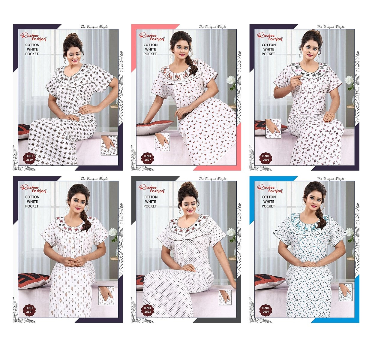 Cotton Pocket 070425 Ruchee Fashion Night Gowns Exporter