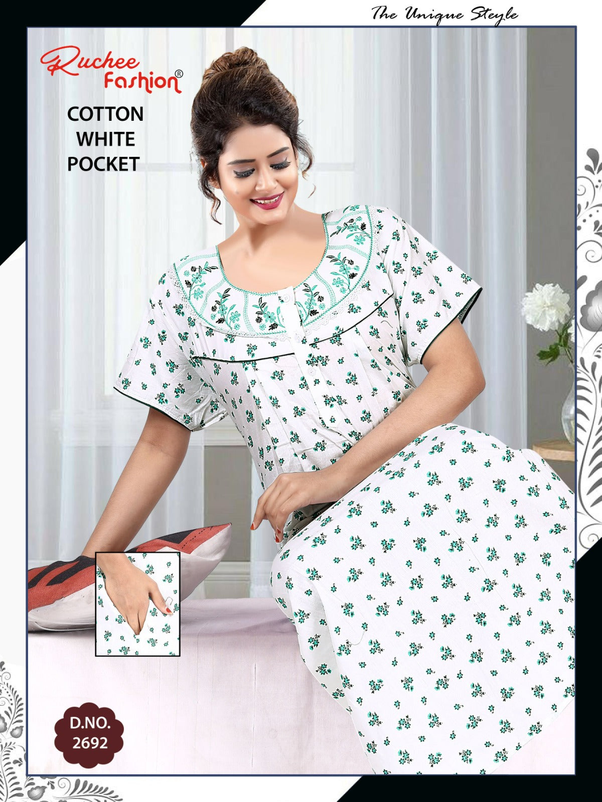 Cotton Pocket 070425 Ruchee Fashion Night Gowns Exporter