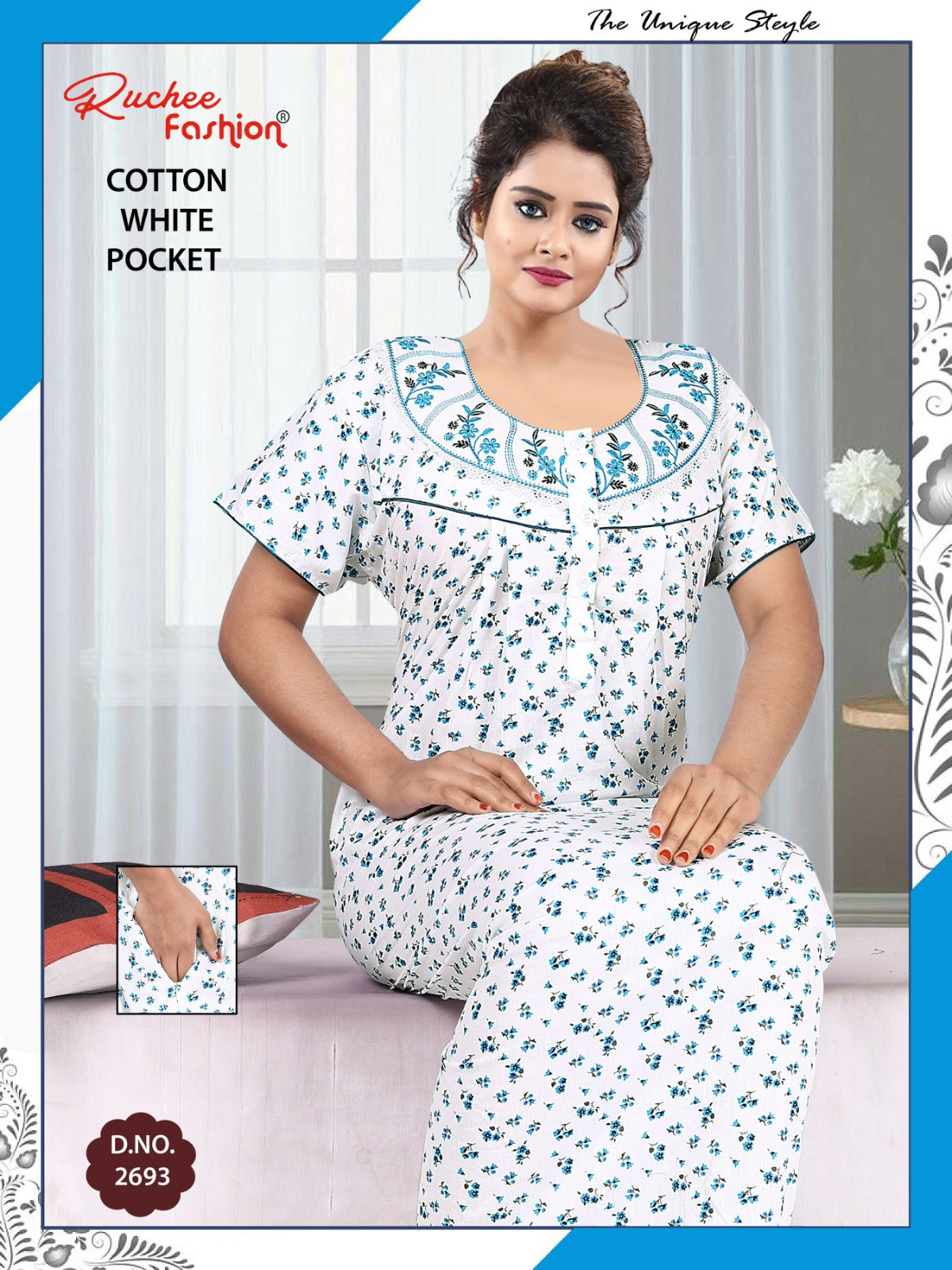 Cotton Pocket 070425 Ruchee Fashion Night Gowns Exporter