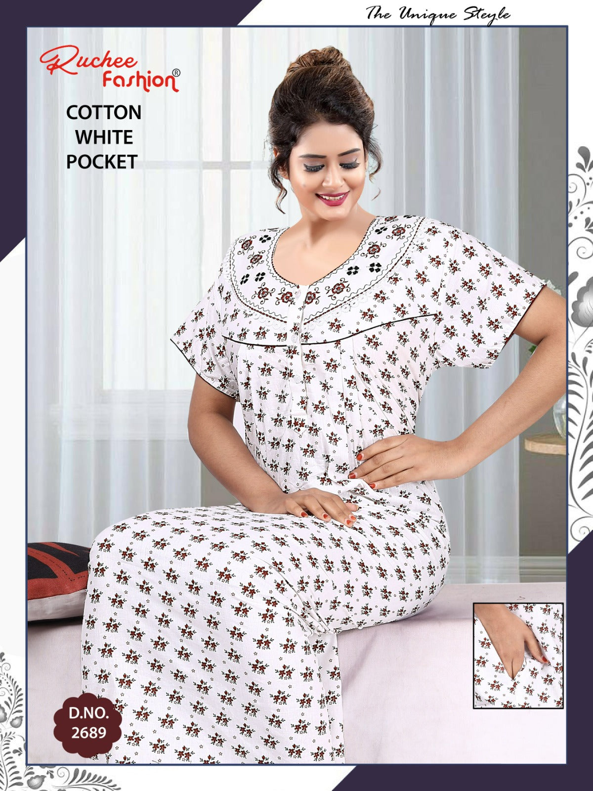 Cotton Pocket 070425 Ruchee Fashion Night Gowns Exporter