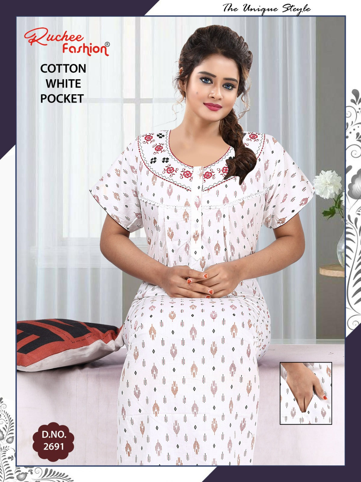 Cotton Pocket 070425 Ruchee Fashion Night Gowns Exporter