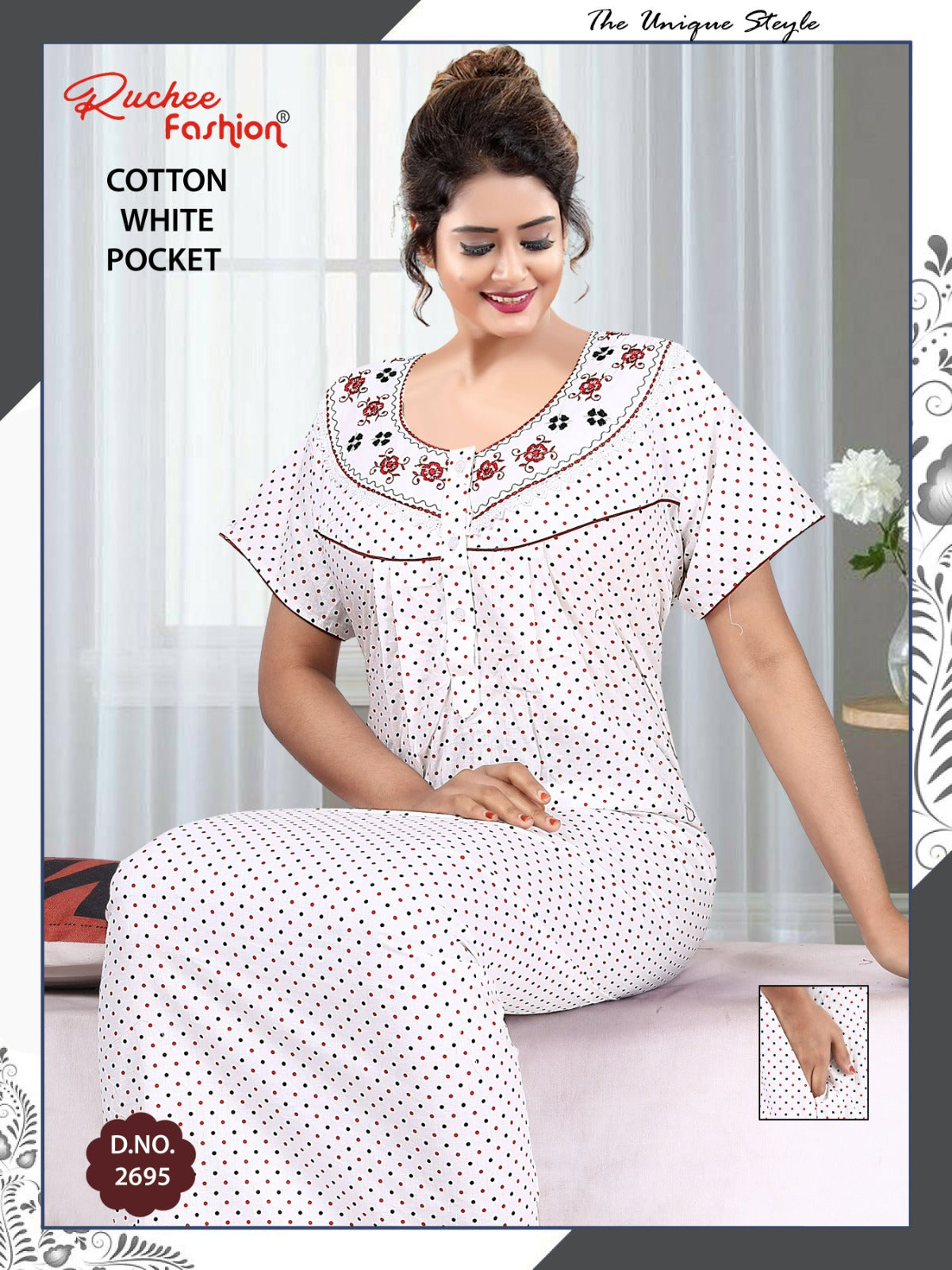 Cotton Pocket 070425 Ruchee Fashion Night Gowns Exporter