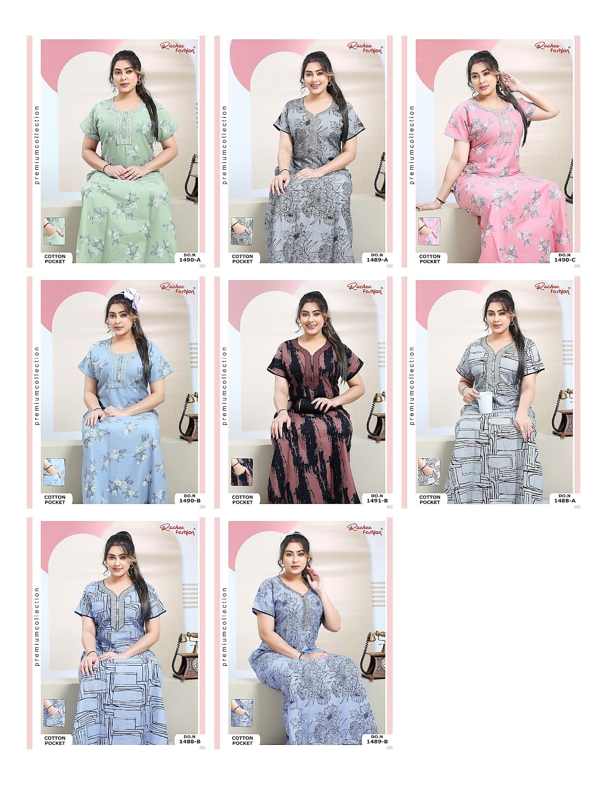 Cotton Pocket 100125 Ruchee Fashion Night Gowns Exporter India