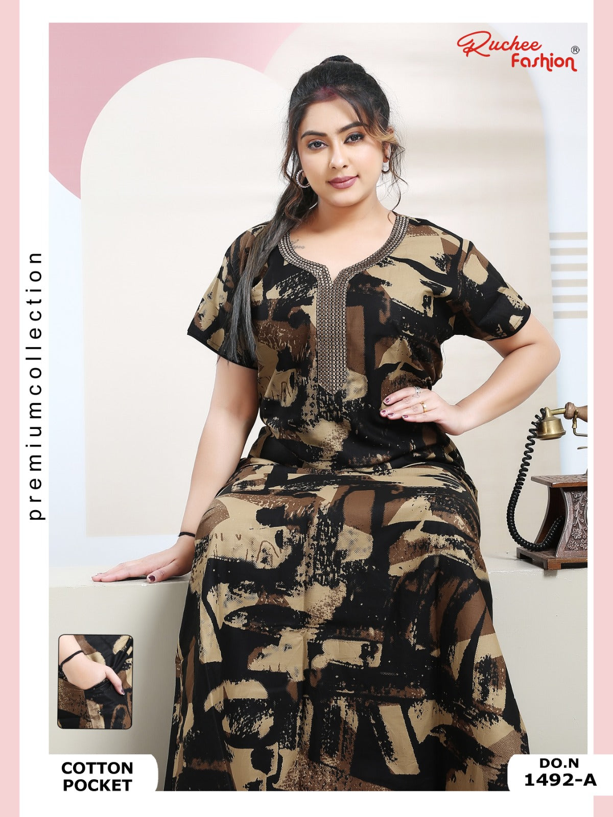 Cotton Pocket 100125 Ruchee Fashion Night Gowns Exporter India