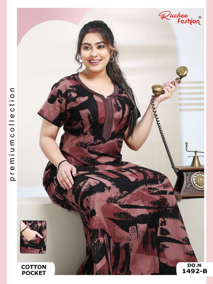 Cotton Pocket 100125 Ruchee Fashion Night Gowns Exporter India
