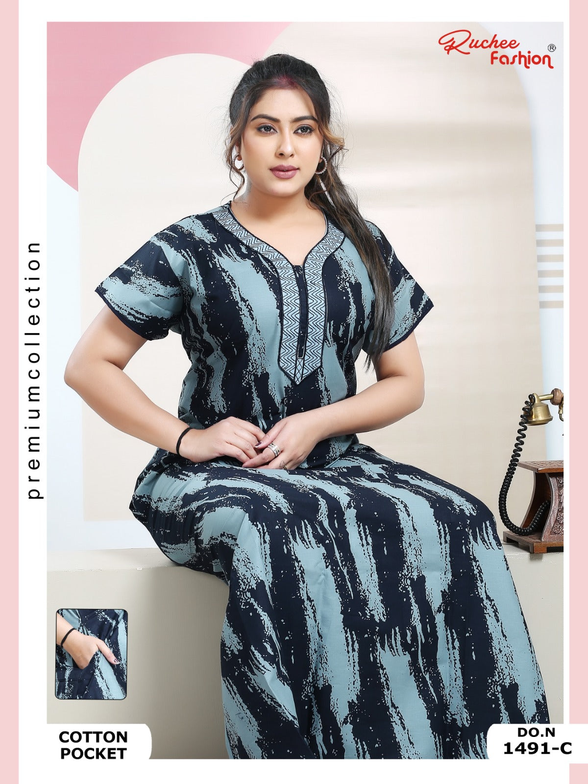 Cotton Pocket 100125 Ruchee Fashion Night Gowns Exporter India