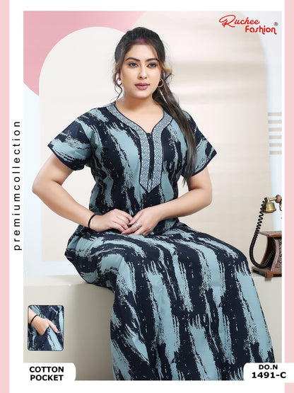 Cotton Pocket 100125 Ruchee Fashion Night Gowns Exporter India