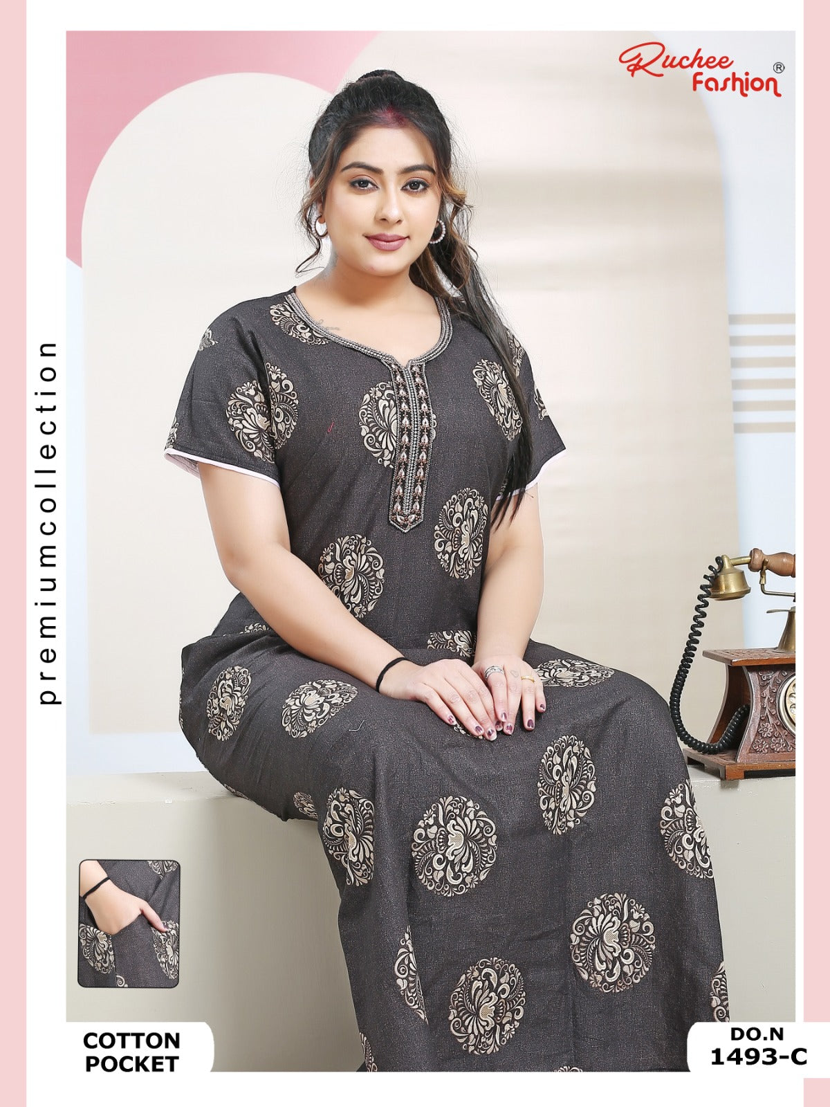 Cotton Pocket 100125 Ruchee Fashion Night Gowns Exporter India