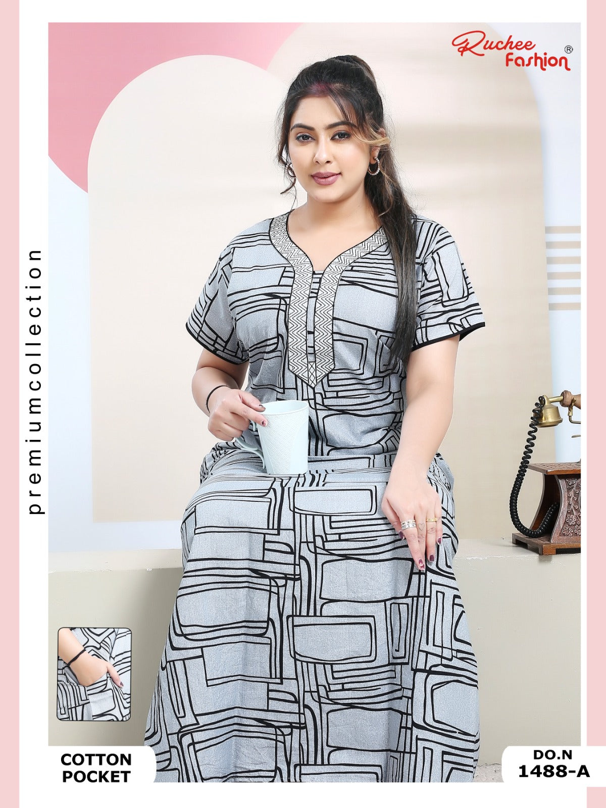 Cotton Pocket 100125 Ruchee Fashion Night Gowns Exporter India