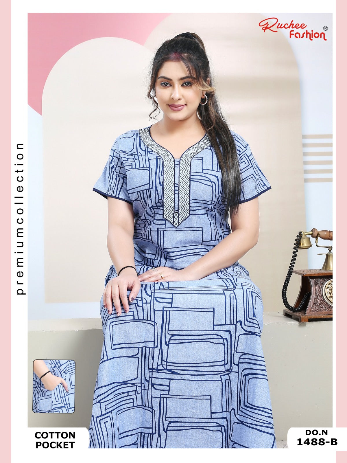 Cotton Pocket 100125 Ruchee Fashion Night Gowns Exporter India