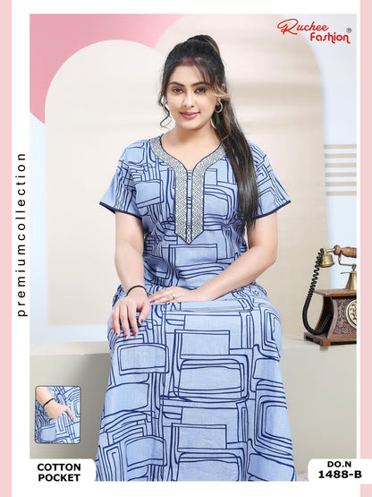 Cotton Pocket 100125 Ruchee Fashion Night Gowns Exporter India