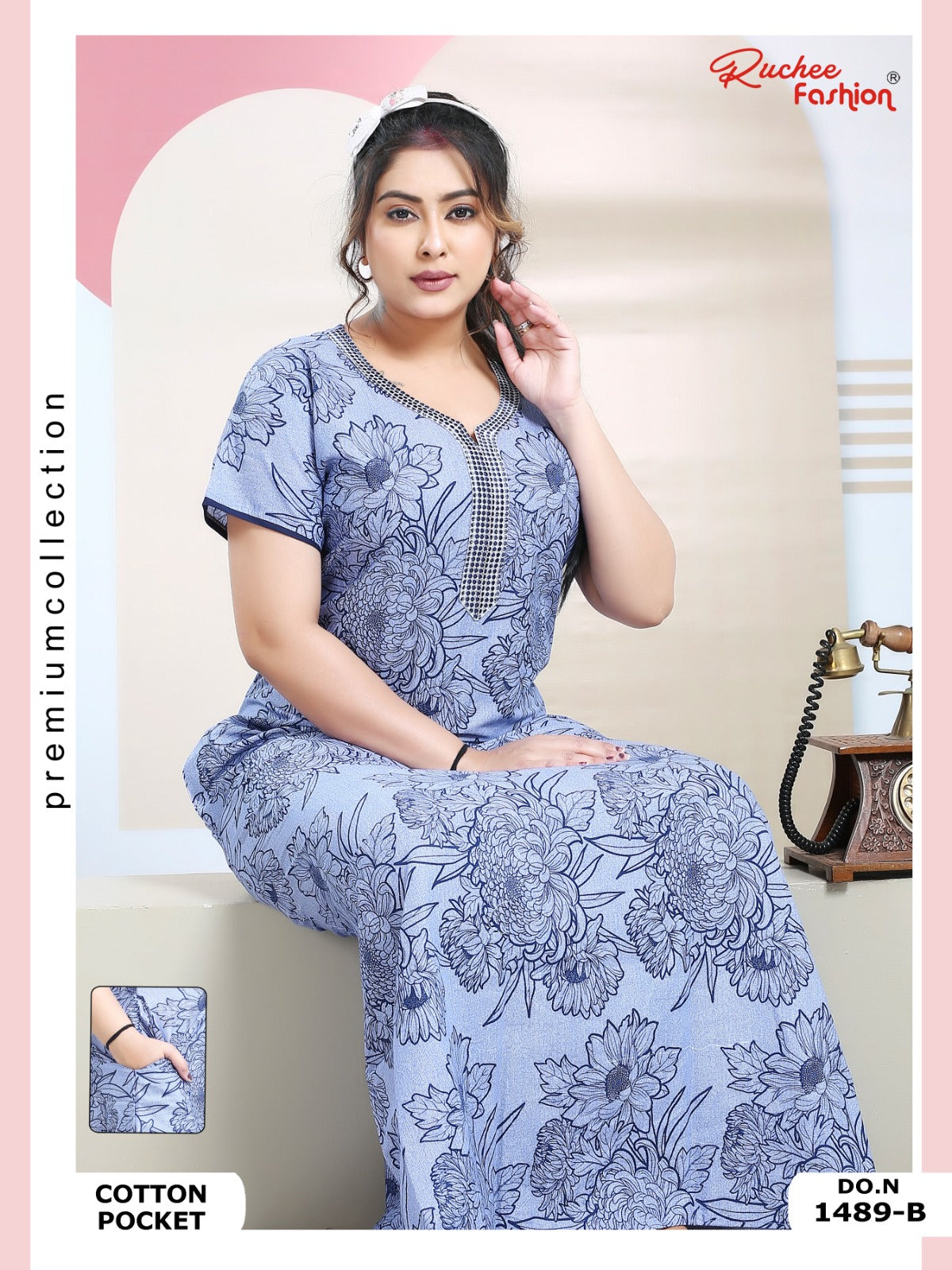 Cotton Pocket 100125 Ruchee Fashion Night Gowns Exporter India