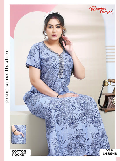 Cotton Pocket 100125 Ruchee Fashion Night Gowns Exporter India