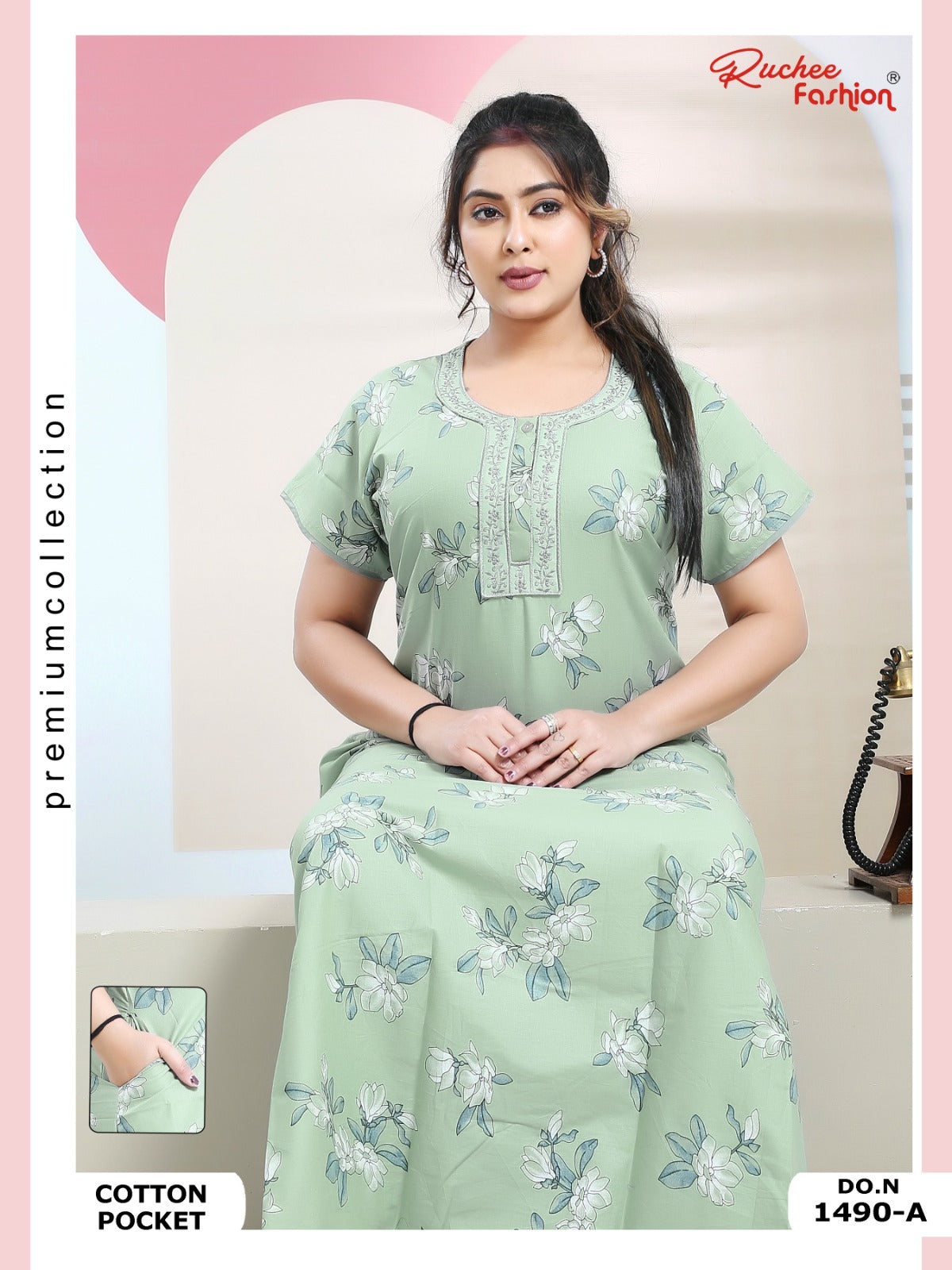 Cotton Pocket 100125 Ruchee Fashion Night Gowns Exporter India