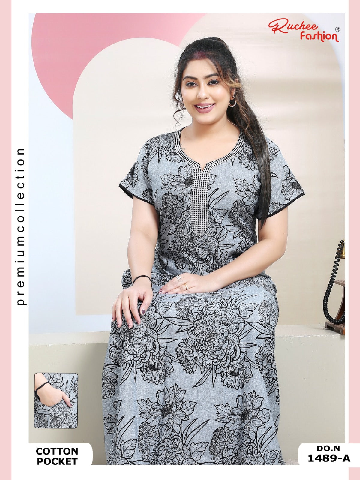 Cotton Pocket 100125 Ruchee Fashion Night Gowns Exporter India