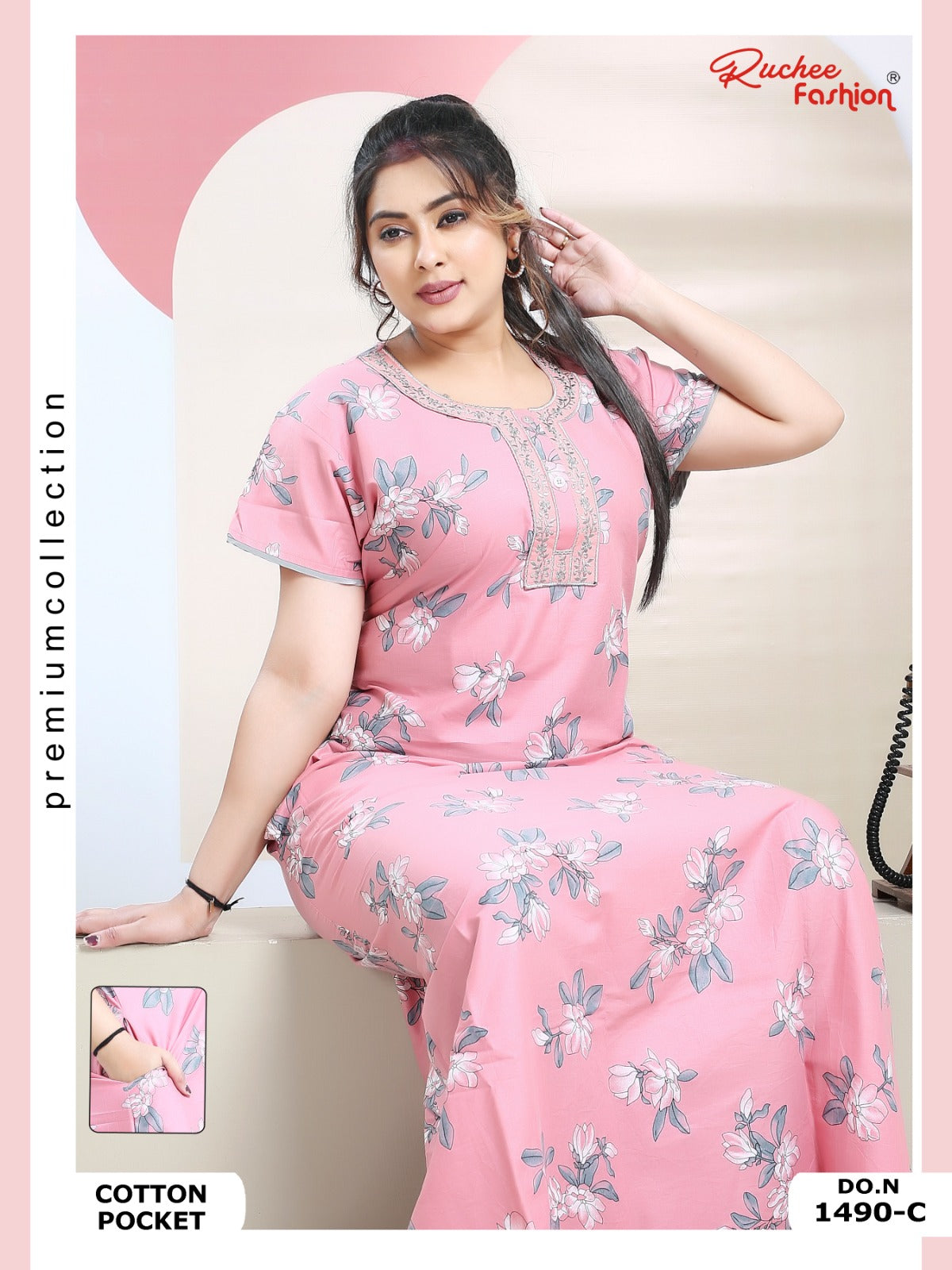 Cotton Pocket 100125 Ruchee Fashion Night Gowns Exporter India