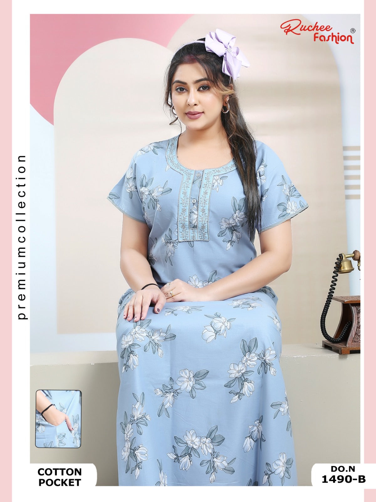 Cotton Pocket 100125 Ruchee Fashion Night Gowns Exporter India