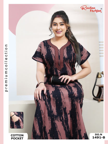 Cotton Pocket 100125 Ruchee Fashion Night Gowns Exporter India