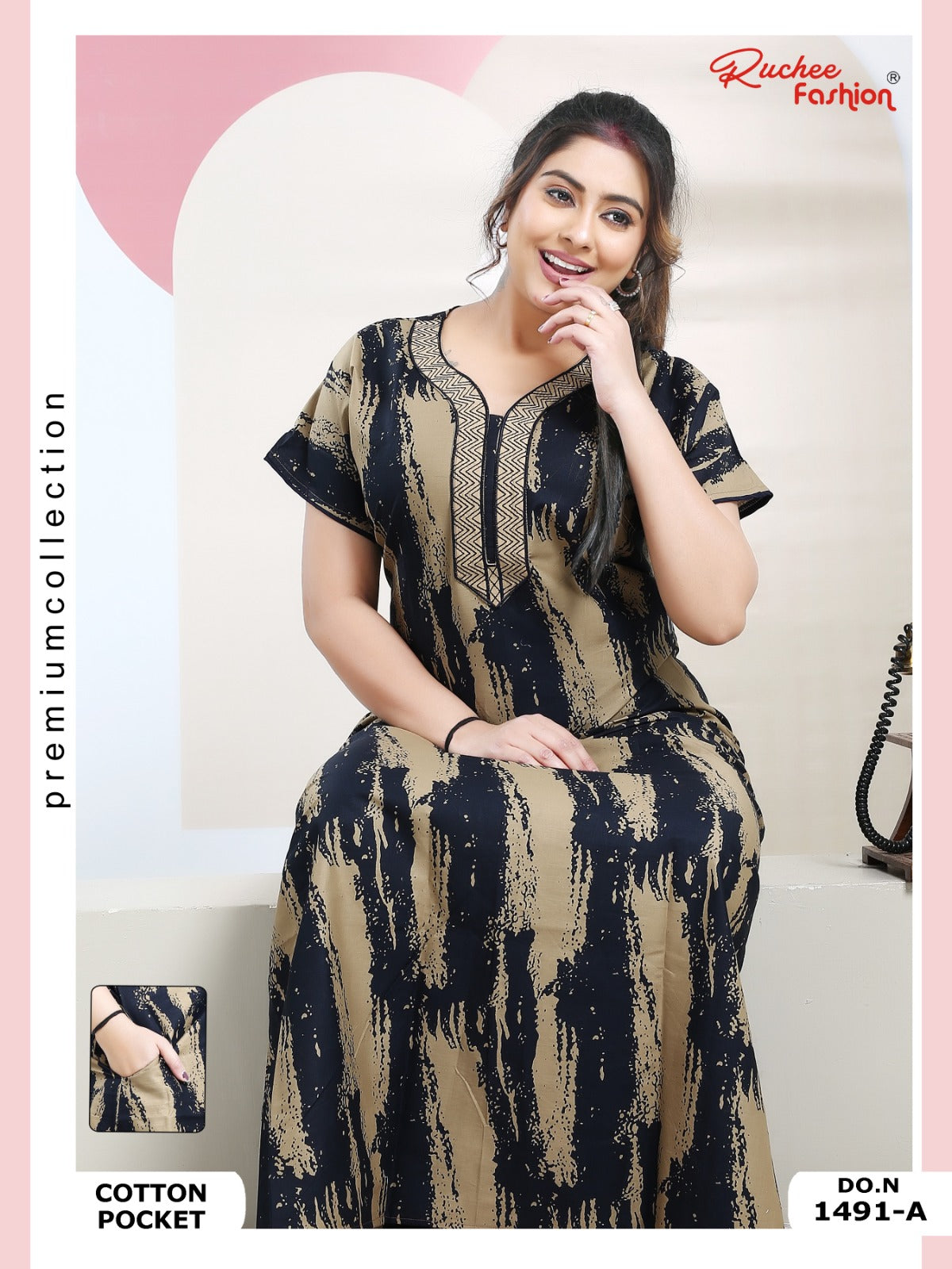 Cotton Pocket 100125 Ruchee Fashion Night Gowns Exporter India