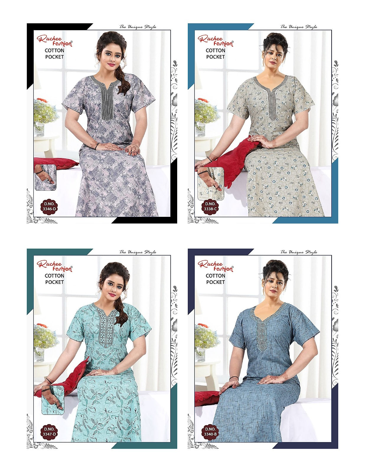 Cotton Pocket 1806 Ruchee Fashion Night Gowns Supplier Gujarat