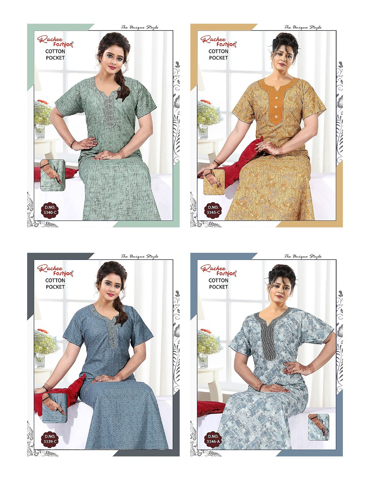Cotton Pocket 1806 Ruchee Fashion Night Gowns Supplier Gujarat
