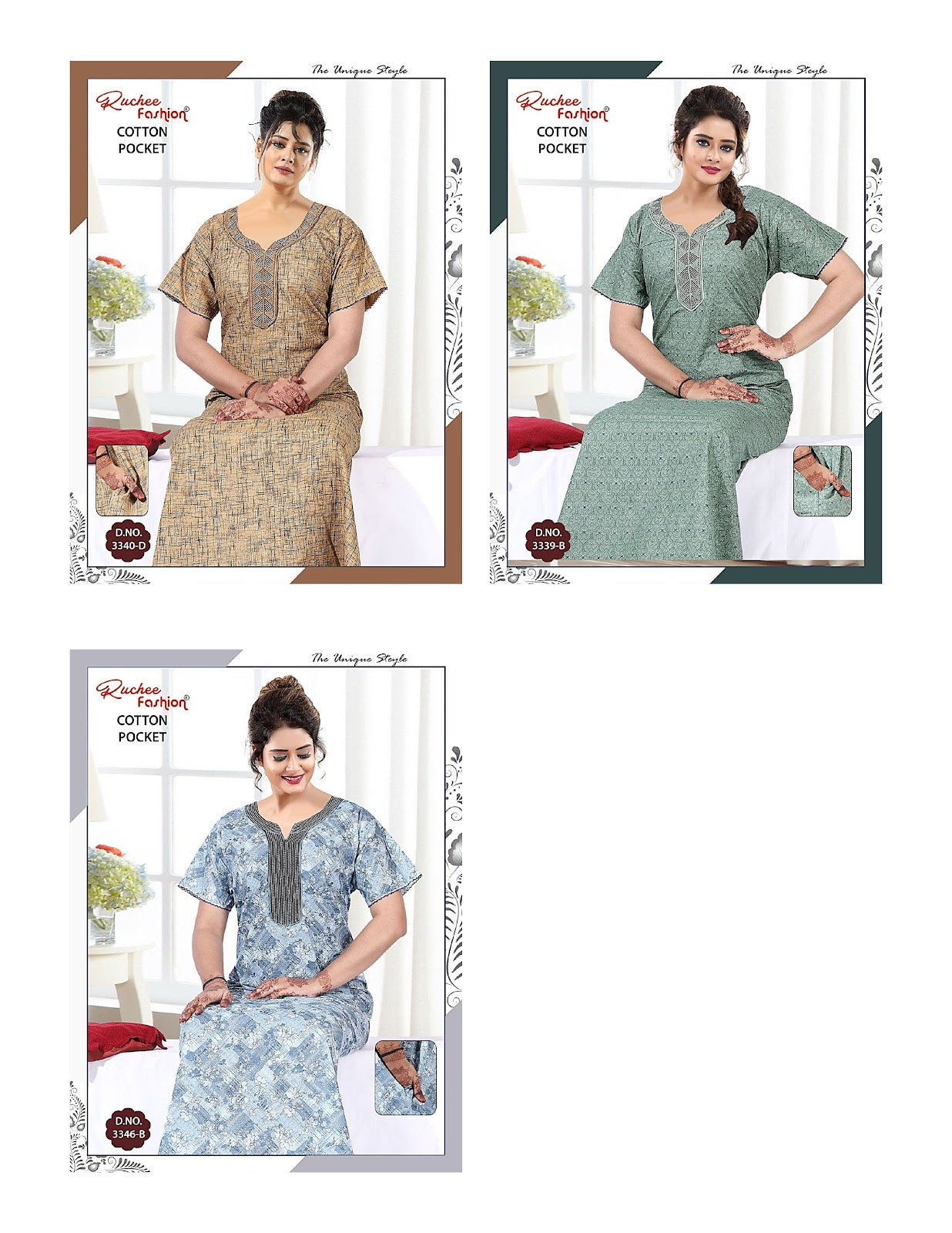 Cotton Pocket 1806 Ruchee Fashion Night Gowns Supplier Gujarat