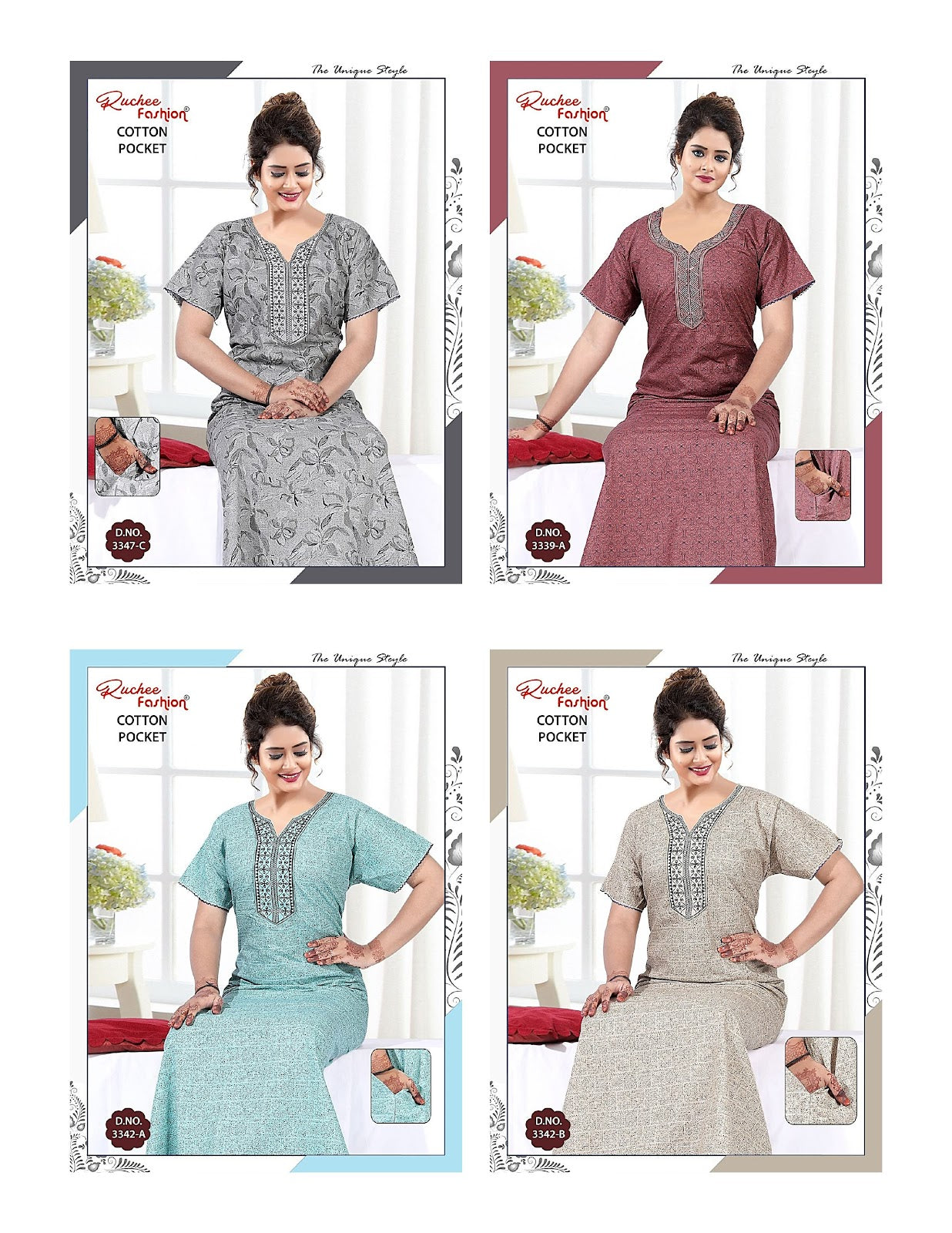 Cotton Pocket 1806 Ruchee Fashion Night Gowns Supplier Gujarat