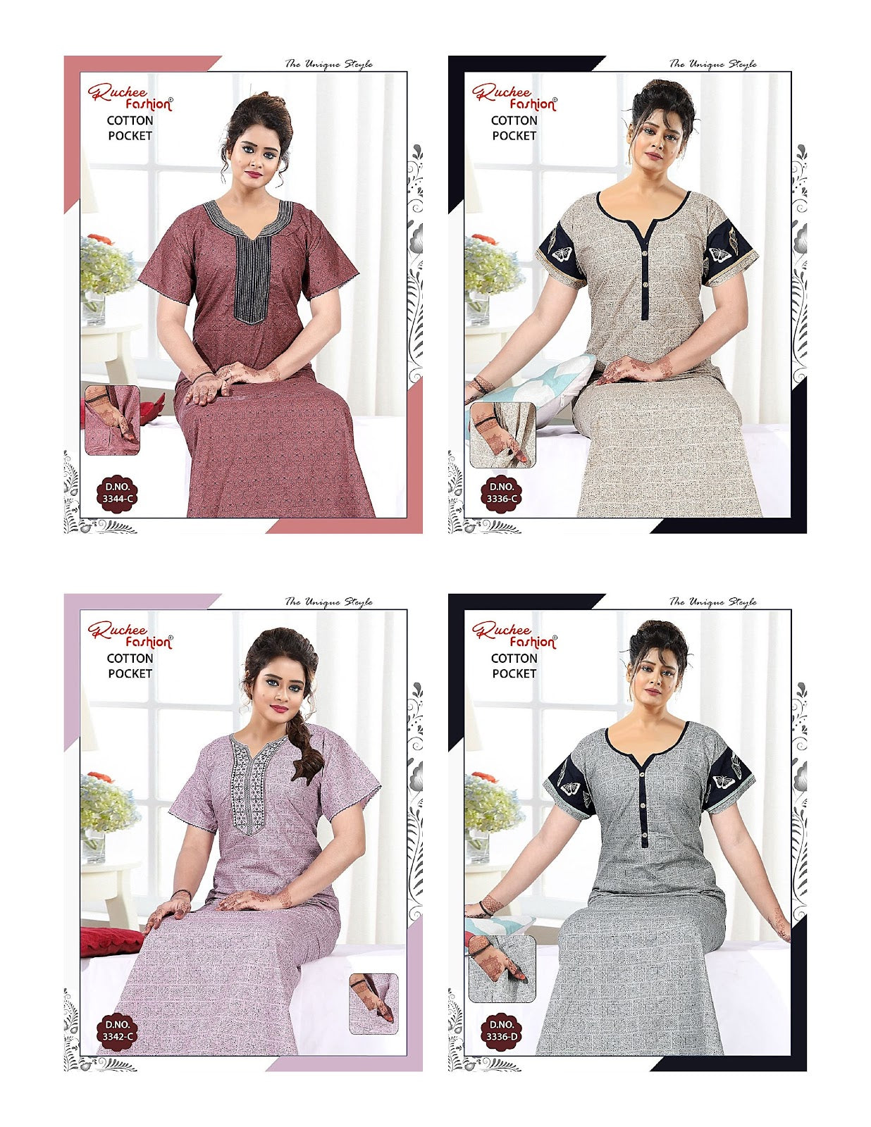 Cotton Pocket 1806 Ruchee Fashion Night Gowns Supplier Gujarat