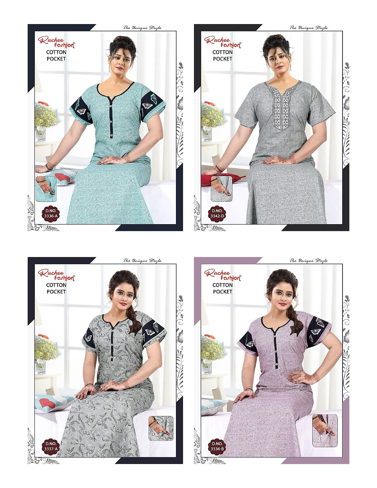 Cotton Pocket 1806 Ruchee Fashion Night Gowns Supplier Gujarat