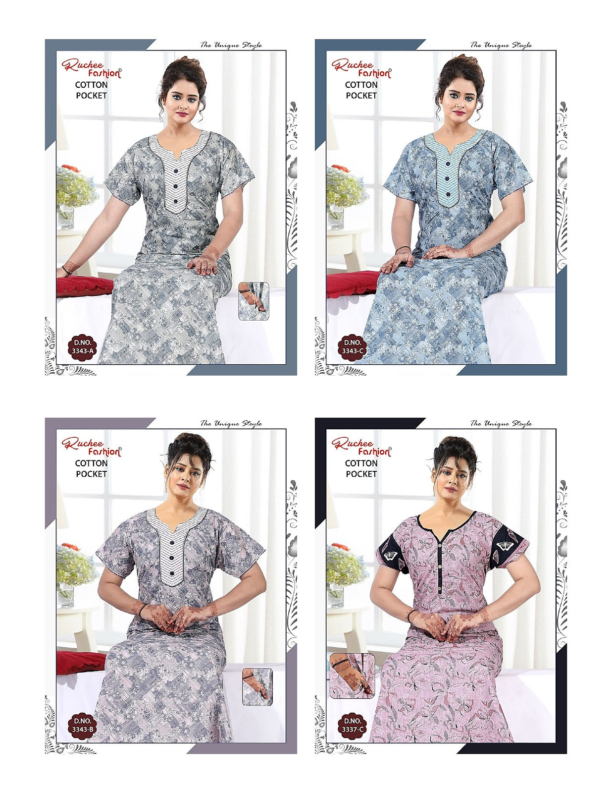 Cotton Pocket 1806 Ruchee Fashion Night Gowns Supplier Gujarat