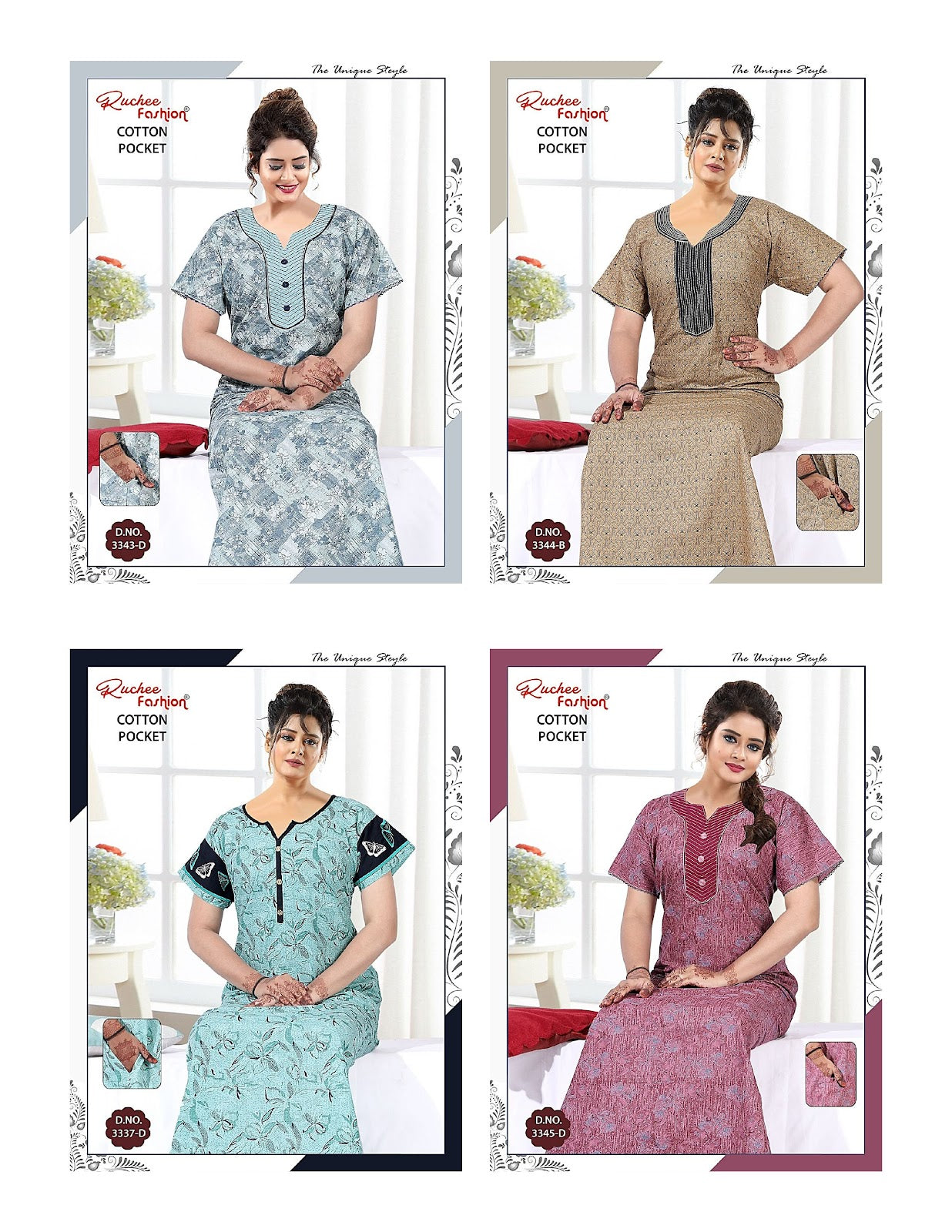 Cotton Pocket 1806 Ruchee Fashion Night Gowns Supplier Gujarat