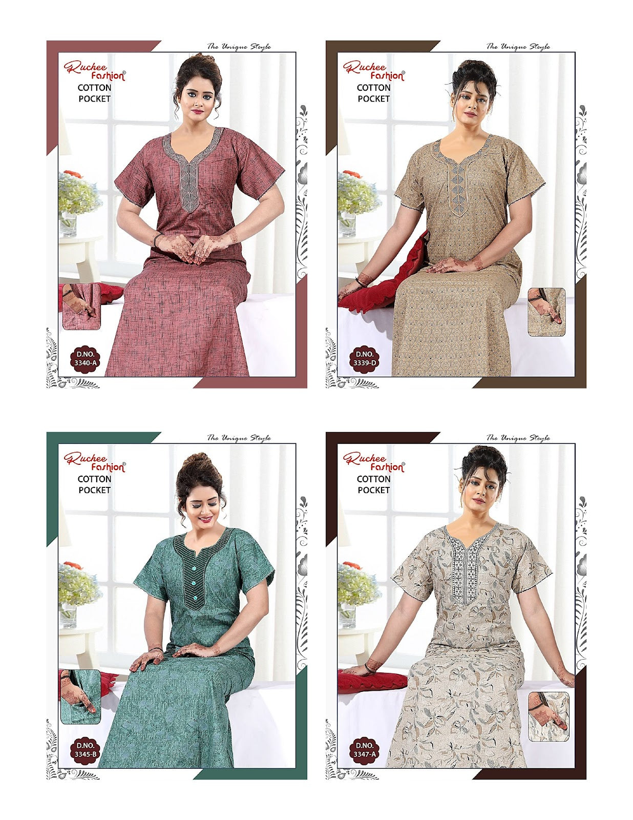 Cotton Pocket 1806 Ruchee Fashion Night Gowns Supplier Gujarat
