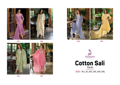 Cotton Sali Vol 3 Poonam Designer Cambric Cotton Readymade Pant Style Suits Supplier India