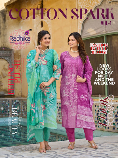 Cotton Spark Vol 1 Radhika Lifestyle Readymade Pant Style Suits Supplier Gujarat