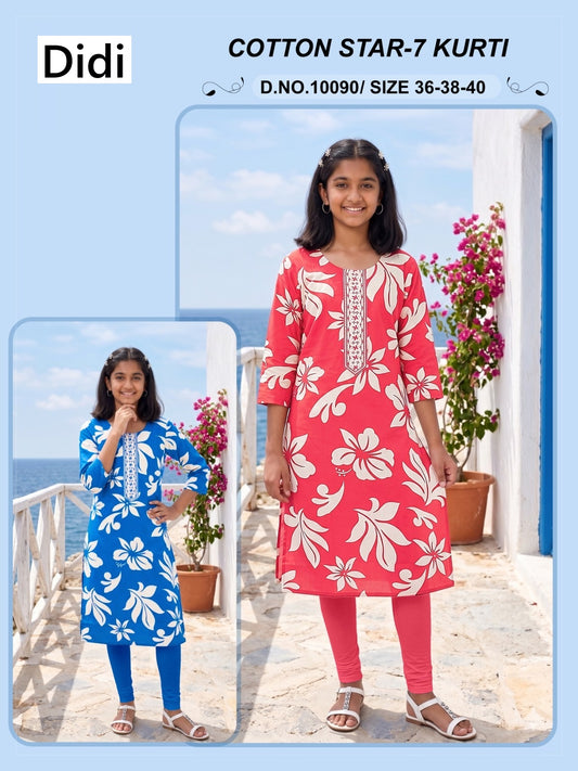 Cotton Star 7 Dn 10090 Didi Rayon Girls Kurti Exporter Ahmedabad