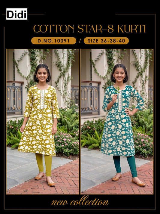 Cotton Star 8 Dn 10091 Didi Rayon Girls Kurti Exporter Ahmedabad