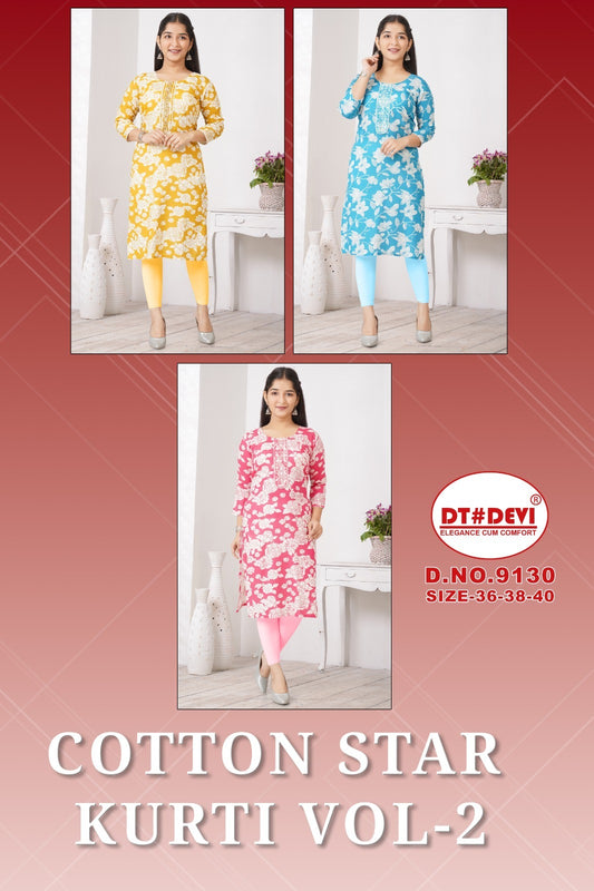 Cotton Star Vol 2 Dn 9130 Dt Devi Rayon Girls Kurti Wholesale Rate
