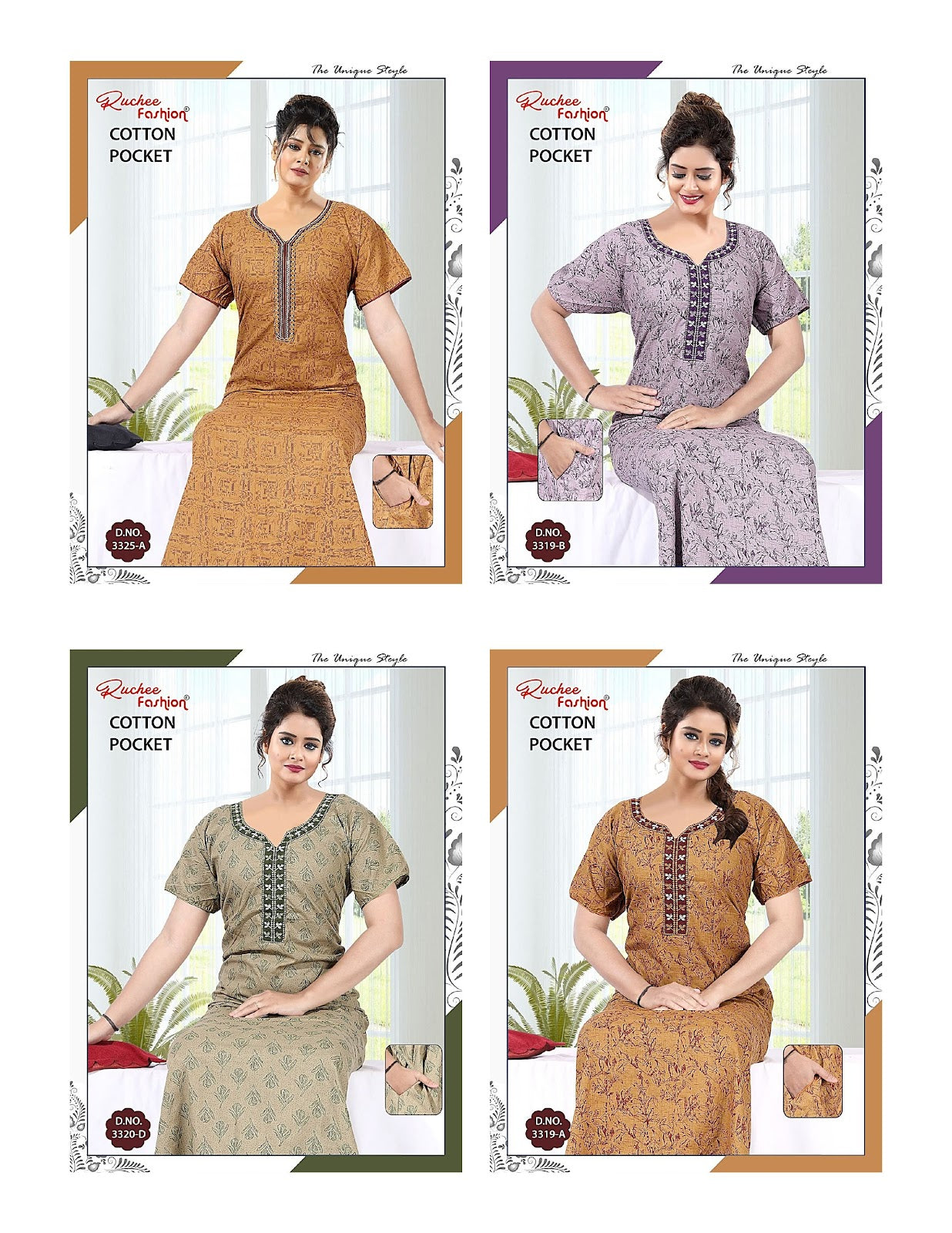 Cotton V Neck Ruchee Fashion Night Gowns Manufacturer Gujarat