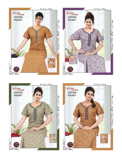 Cotton V Neck Ruchee Fashion Night Gowns Manufacturer Gujarat