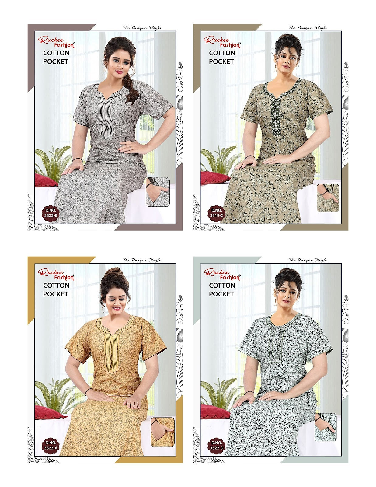 Cotton V Neck Ruchee Fashion Night Gowns Manufacturer Gujarat