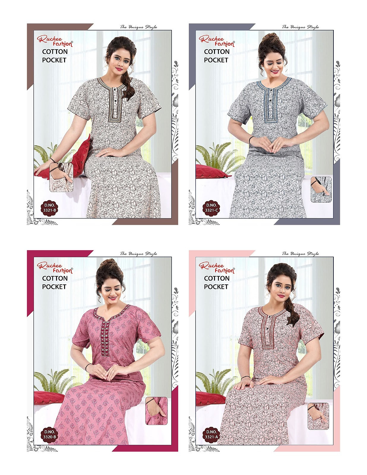 Cotton V Neck Ruchee Fashion Night Gowns Manufacturer Gujarat
