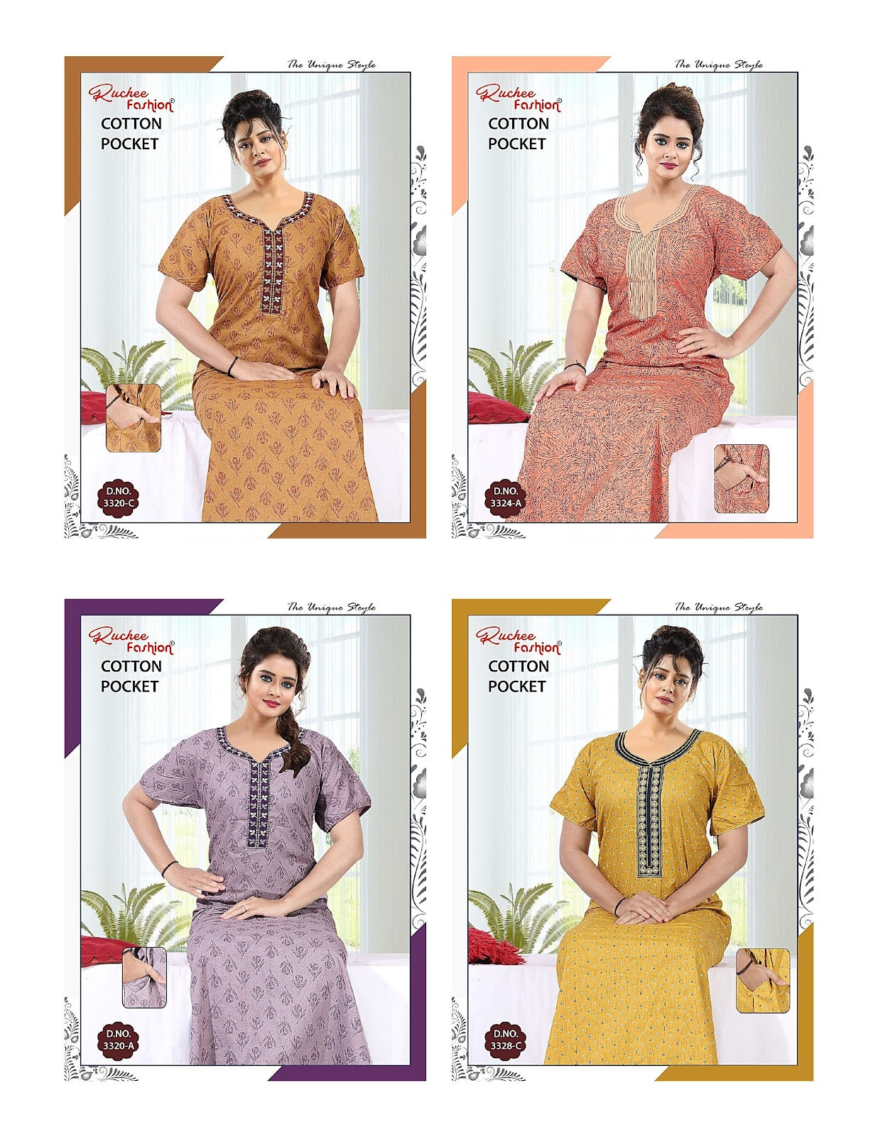 Cotton V Neck Ruchee Fashion Night Gowns Manufacturer Gujarat
