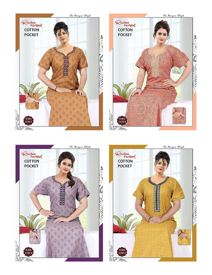 Cotton V Neck Ruchee Fashion Night Gowns Manufacturer Gujarat