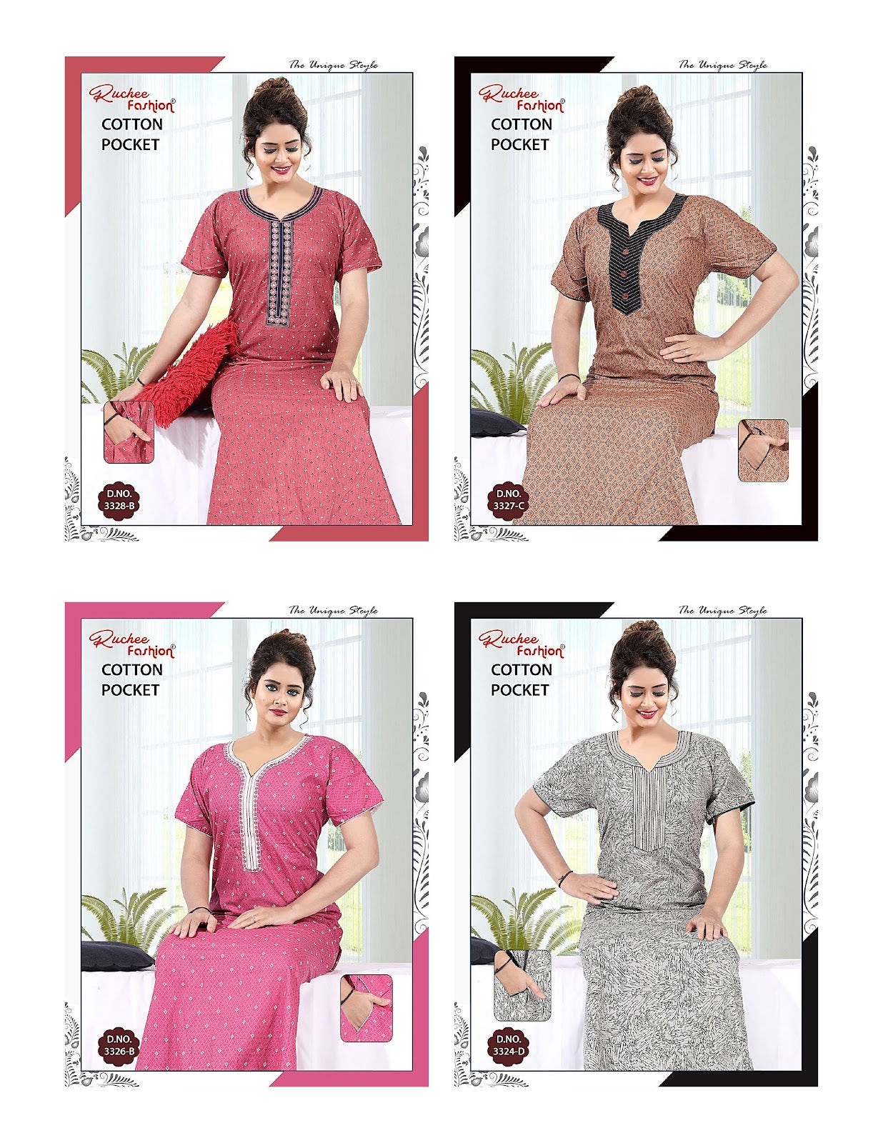 Cotton V Neck Ruchee Fashion Night Gowns Manufacturer Gujarat