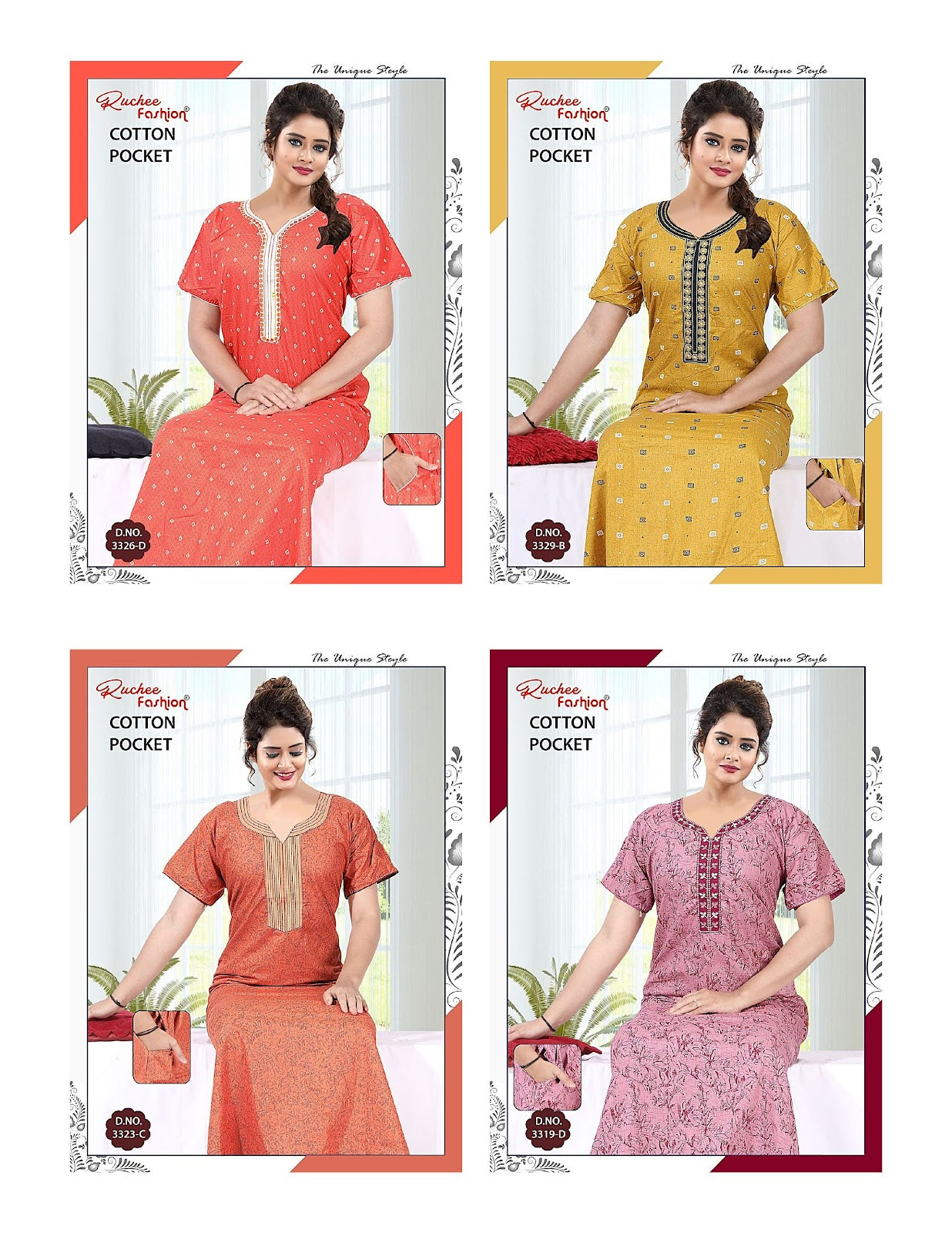 Cotton V Neck Ruchee Fashion Night Gowns Manufacturer Gujarat