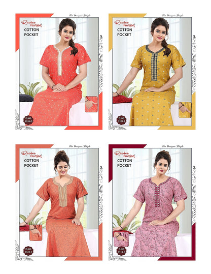 Cotton V Neck Ruchee Fashion Night Gowns Manufacturer Gujarat