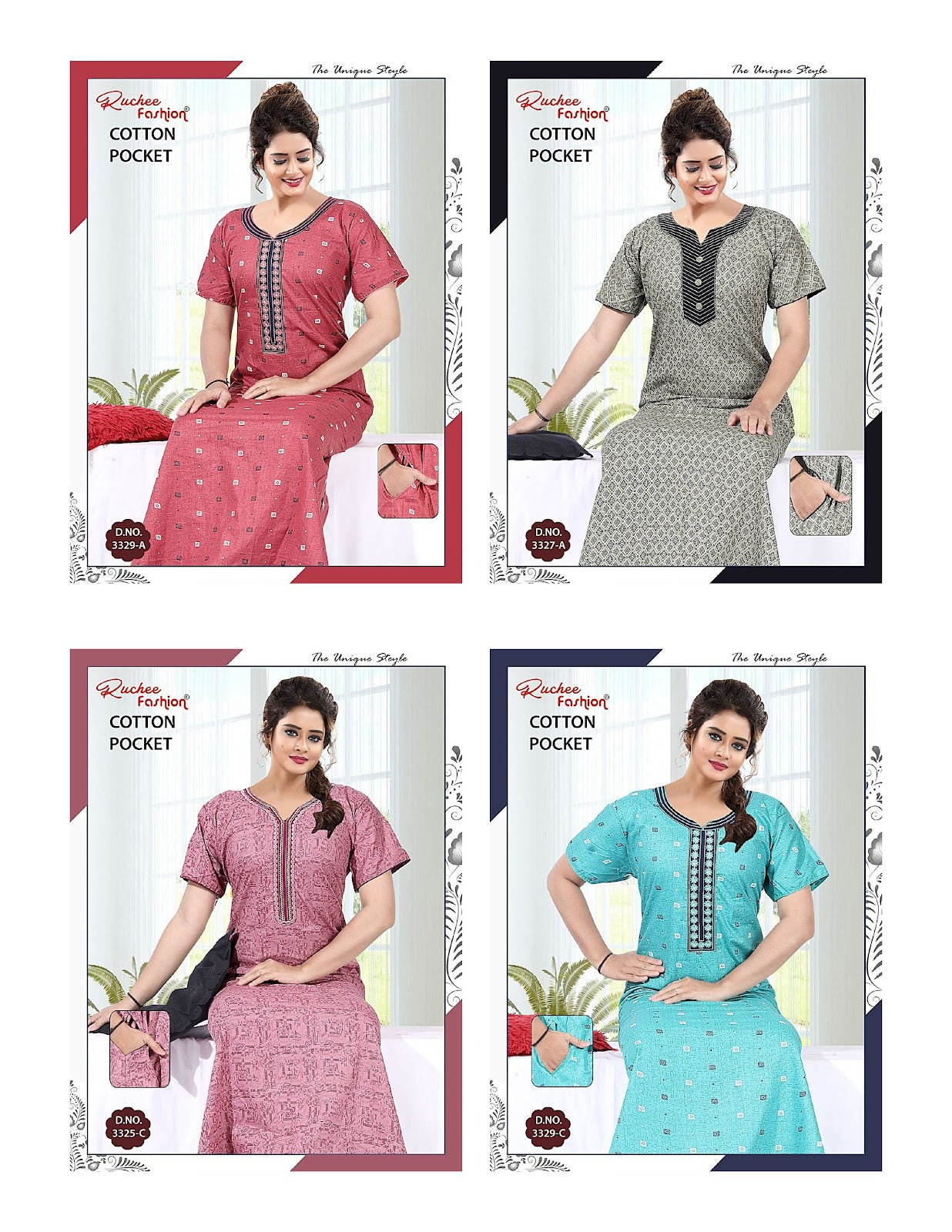 Cotton V Neck Ruchee Fashion Night Gowns Manufacturer Gujarat