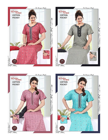 Cotton V Neck Ruchee Fashion Night Gowns Manufacturer Gujarat
